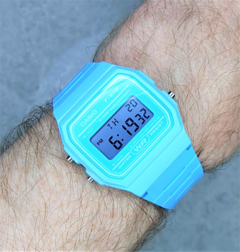 Casio Watch With Light Purple Screen Mod F91WC2AEF the Etsy