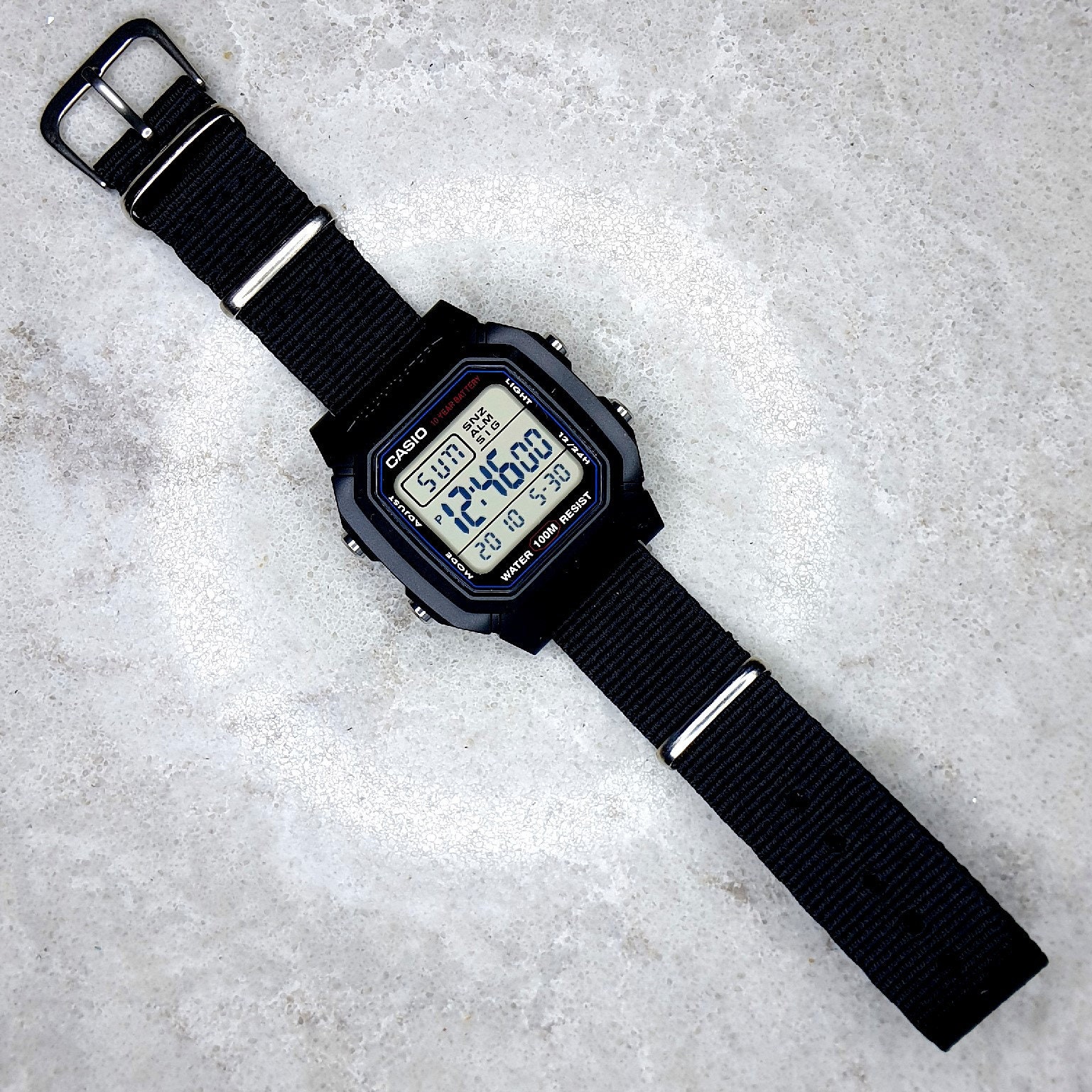 Casio 10 Year Battery Life Watch on a Black Nylon Strap W 800H 1AVES Etsy UK