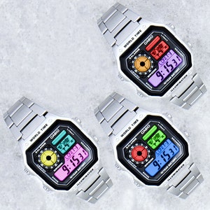 Reloj Casio con hora mundial y pantalla de tres colores (modificable), elige tus propios colores, AE-1200WHD-1AVEF