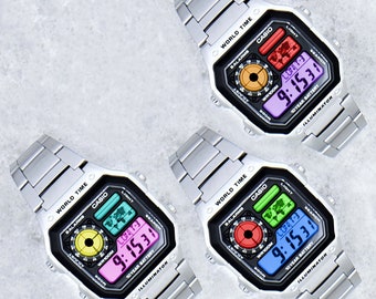 Casio World Time Watch with THREE Colour Screen Mod, pick your own colours, AE-1200WHD-1AVEF