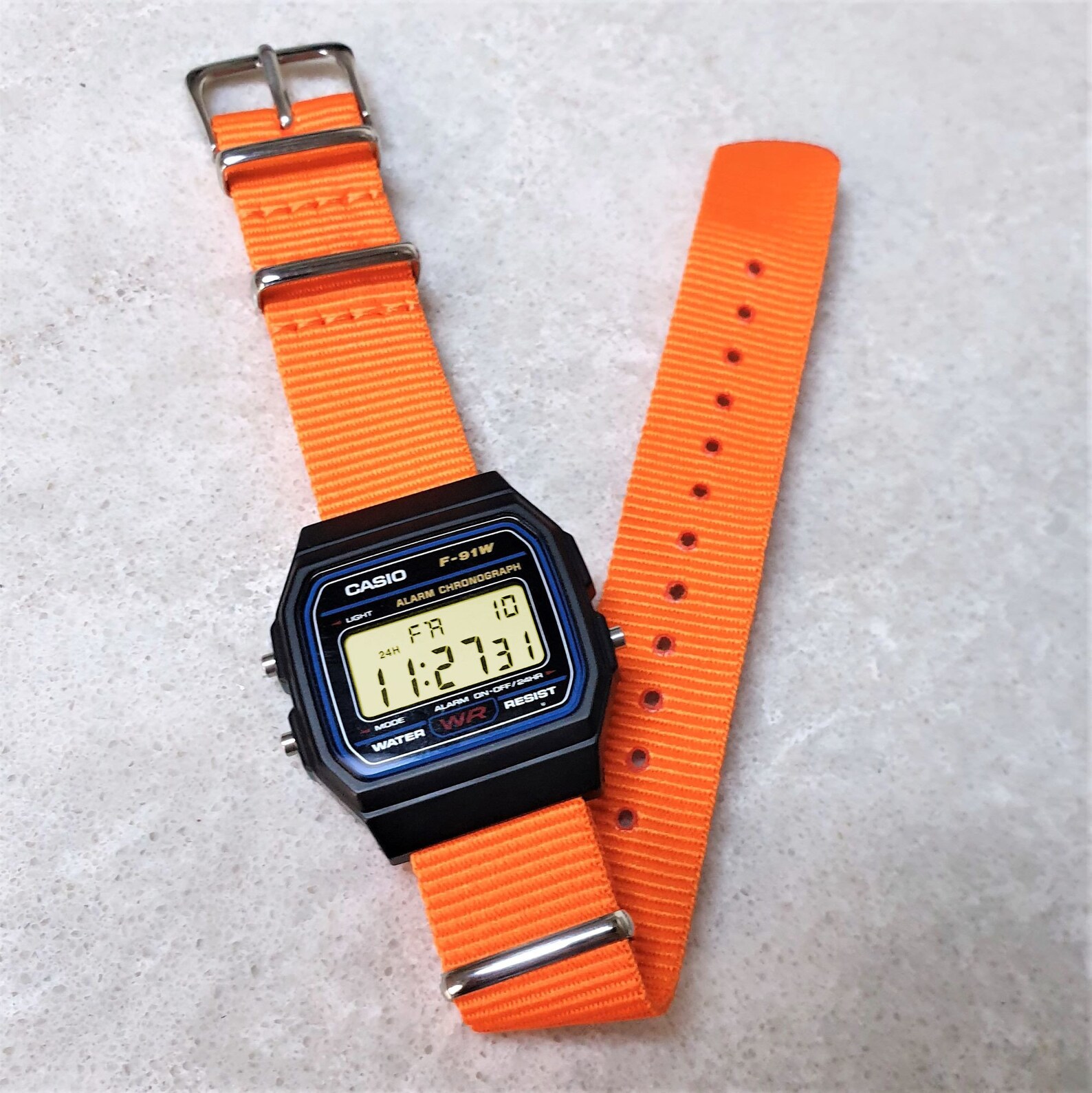 Casio F91 Watch with Neon Orange Nato Strap The Garfield. Etsy