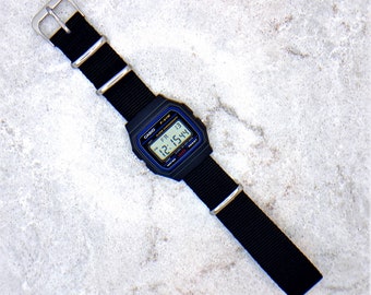Reloj Casio F-91 con correa Nato de nailon negra