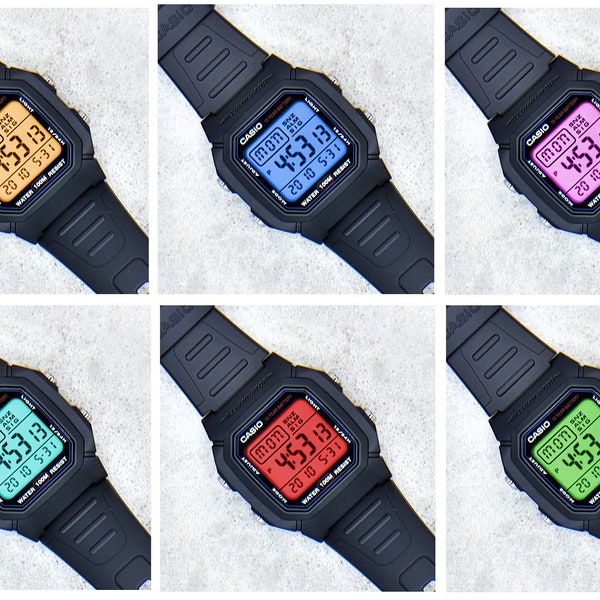 Casio 10 year Battery Illuminator Watch with Colour Screen Mod - 8 different Colour options (W-800H-1AVES)