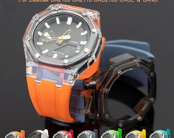 Transparent Casioak Mod Kit For Casio G-Shock GA-2100, GA-2110, GAB-2100. Includes Polycarbonate case, silicone rubber strap, screws & tools