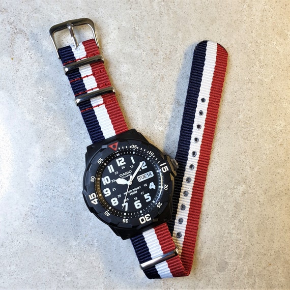 Casio Dive Watch With Red, White and Blue Nylon Strap, the French Diver 