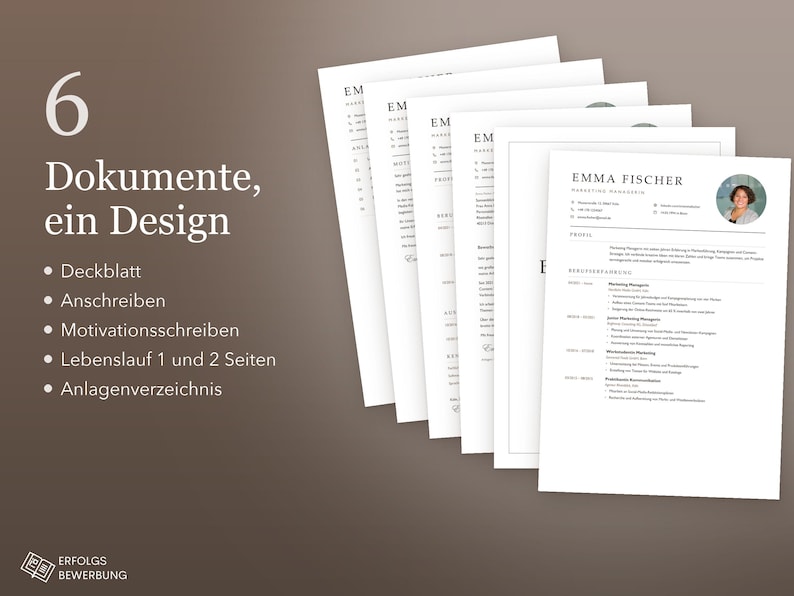 Modern Minimalist CV Template, Application Template in German for Word ...