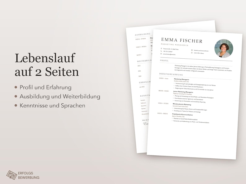 Modern Minimalist CV Template, Application Template in German for Word ...