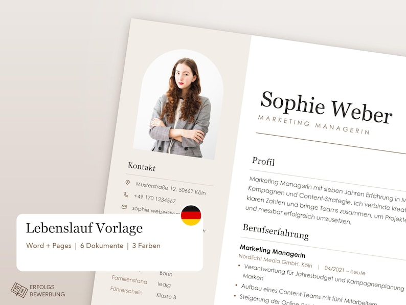 Elegant German Application Template, CV Template With Photo in a Sheet ...