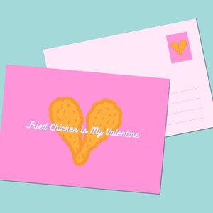 Il pollo fritto è il mio sfondo rosa San Valentino / Biglietto postale cuore di pollo fritto disegnato a mano / Arte stampabile / Cartoline / Download istantaneo