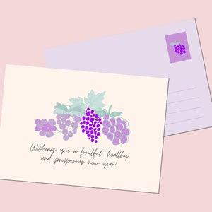 Carte postale raisin | Vous souhaitant une nouvelle année fructueuse, saine et prospère! |  Imprimable | Cartes postales de raisins | Téléchargement instantané | Formules de politesse