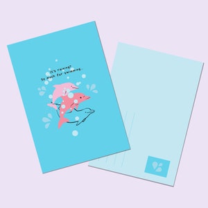 3 Swimming Dolphins Post Card | It's raining? So much for swimming... |  Printable Art | Dolphin Postcards | Instant Download