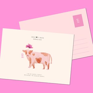 Moo Cow Mooy Bien Illust Postal / Muy Bien Gracias / Fine, Gracias Tarjeta Postal / Arte Imprimible / Descarga Instantánea