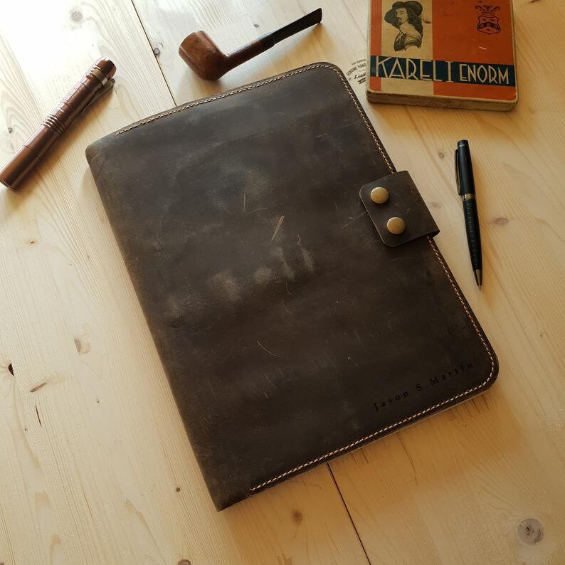 Personalized Leather Padfolio Monogrammed Distressed Leather Etsy