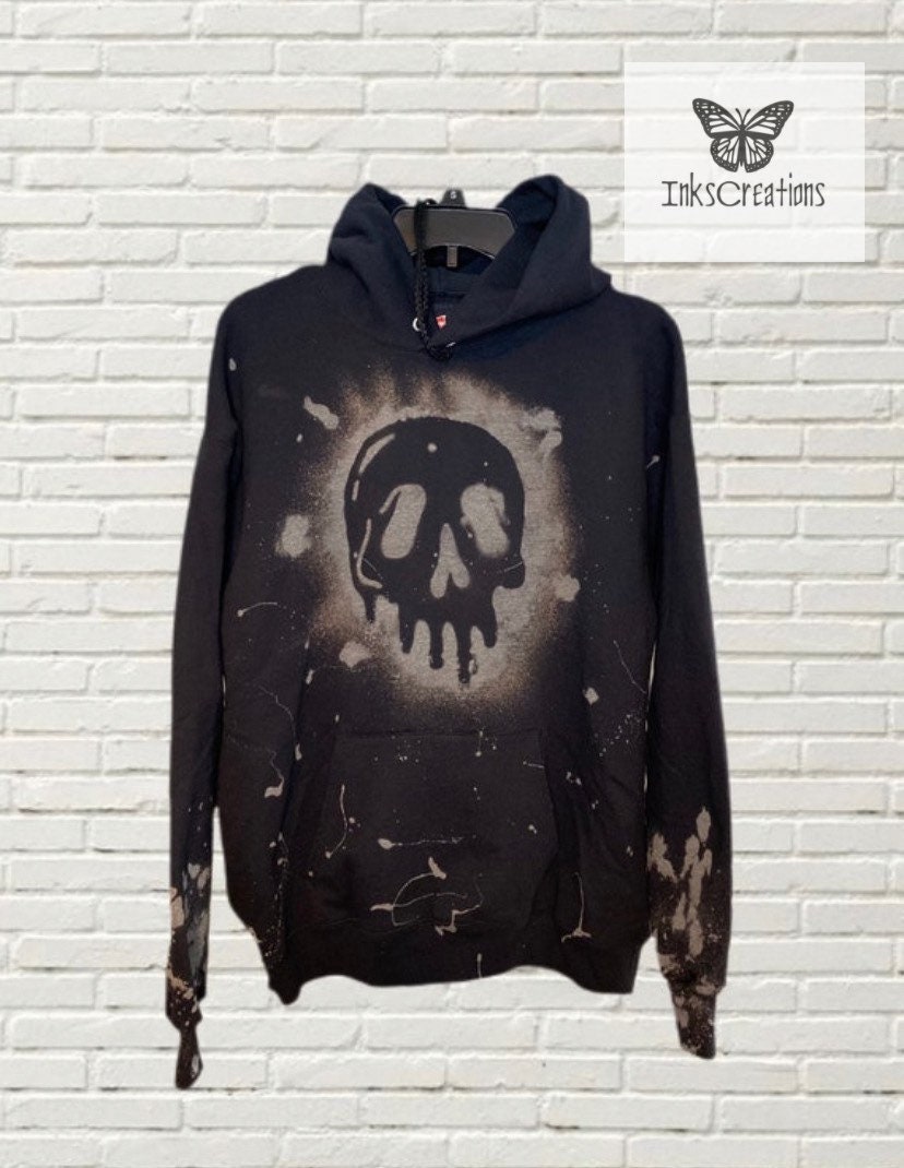 oversized bleach tie dye skull graphic hoodie