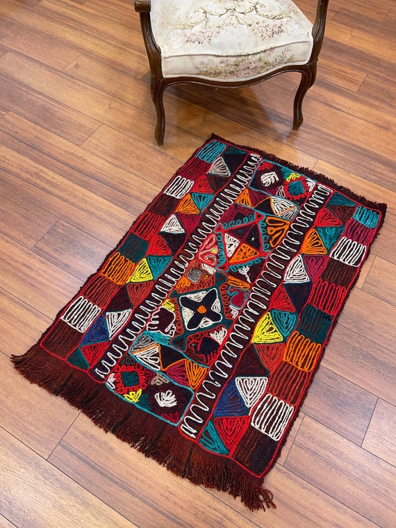 Small Marash Embroidered Arabic Kilim - Vintage Samawa Iraq-syria