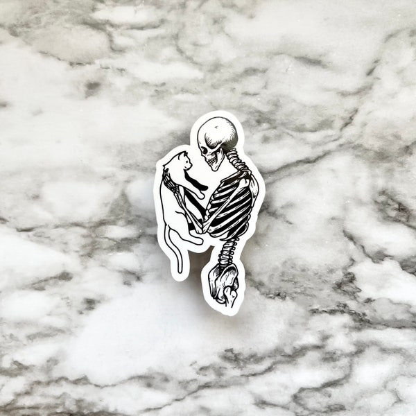 Skeleton Stickers • Skelton with Cat • Goth Stickers • Halloween Stickers • Funny Stickers