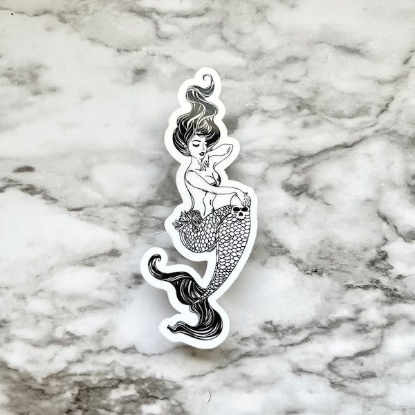 Mermaid Sticker • Dead Mermaid • Mermaid with Skull Sticker • Hair Up