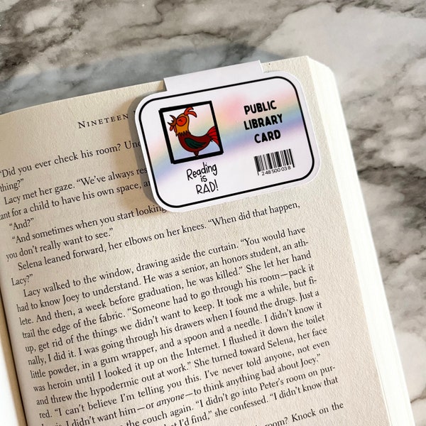 Library Card Magnetic Bookmark • Reading is Rad Magnetic Bookmarks • StephReadsAlot • Bookmarks • Carl Bookmark