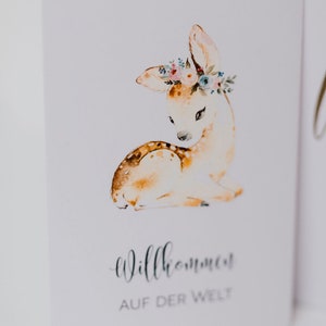 Baby Grusskarte Rehkitz Willkommen auf der Welt DIN A6 mit Umschlag in Natur