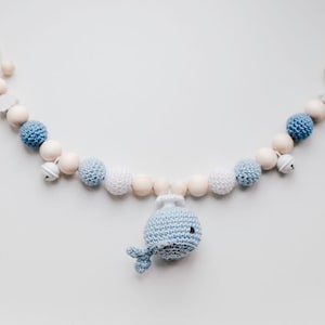 Stroller chain whale crocheted blue/white/dark blue gift for birth/baby shower boy