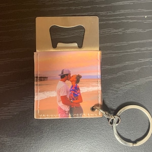 Custom Photo Stainless Steel Bottle Opener-Poly Leather Clad-Keychain-Double Sided