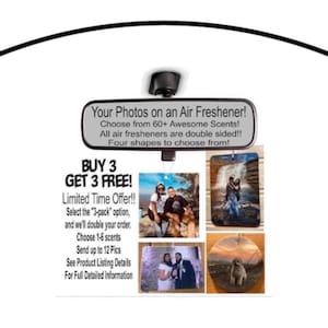 Custom Photo Air Freshener-Double Sided with 1-2 Different Pics Per Freshie-80+ Scents -Personalized-Cute Mirror-Your Photo-Car Scent-Truck