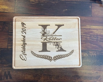 Your Custom Design, Text, Logo- Laser Engraved Maple Cutting Board With Drip Edge - Free Personalization -Free Shipping-Multiple Sizes