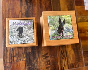 Custom Photo Pet Urn with Ceramic Tile & Engraving - HD Print- High Quality Material- Personalized- Free Shipping