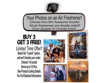 Custom Photo Air Freshener-Double Sided with 1-2 Different Pics Per Freshie-80+ Scents -Personalized-Cute Mirror-Your Photo-Car Scent-Truck