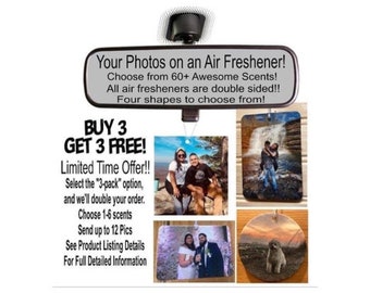 Custom Photo Air Freshener-Double Sided with 1-2 Different Pics Per Freshie-80+ Scents -Personalized-Cute Mirror-Your Photo-Car Scent-Truck