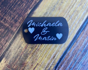 Custom Black Laser Engraved Dog Tag Necklace Or Keychain-Double Sided- Aluminum-Couple-Family-Boyfriend-Girlfriend-Wedding