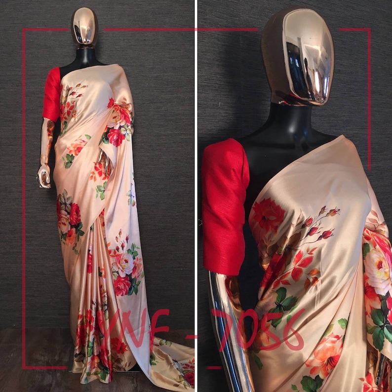 saree for women,sari New Japan satin silk digital print saree with blouse for Indian saree saree dress