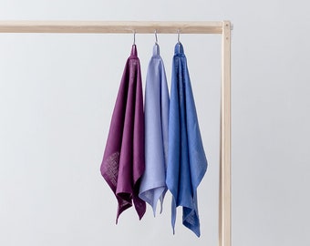 Blue and Purple Linen tea towels. Kitchen dish towels.