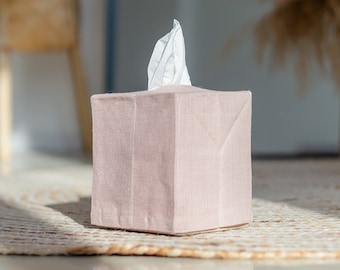 Housse de boîte à mouchoirs en lin rose poudré avec doublure en coton