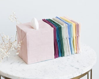 Pastel Linen Tissue Box Cover. Minimalistic Room Decor. Square Tissue box cover. Zero waste gift. Boho Bathroom Decor.