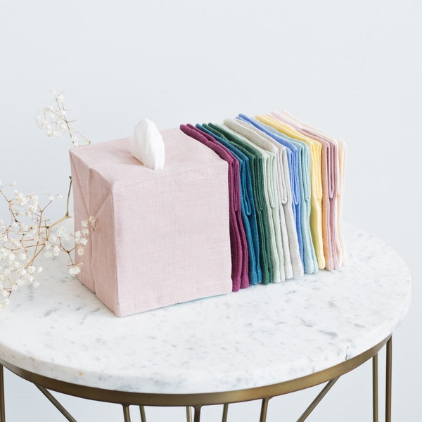 Pastel Linen Tissue Box Cover. Minimalistic Room Decor. Square Tissue box cover. Zero waste gift. Boho Bathroom Decor.