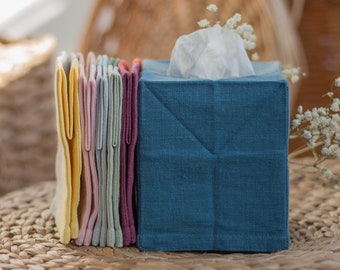 Square Linen Tissue Box Cover. Modern room decor.