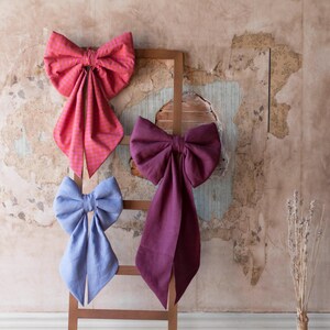 Blue Gray Extra Large Luxuries Linen Bow for doors & wall decor.