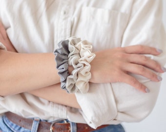 Natural Linen Scrunchies. Classic hair elastic set.