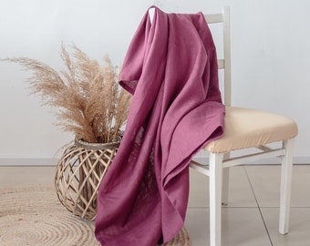 Linen throw blanket. Cherry cover for couch. Soft beach blanket. Zero waste Holiday  gift