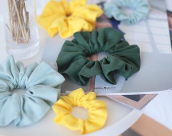 Pastell Leinen Scrunchies. Klassischer Haarschmuck. Mädchen Scrunchies Set. Zero Waste Haarschmuck. Schulanfang Geschenk.