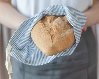 Linen Bread Bag. Zero waste food storage bag with Drawsting closure. Natural reusable bag for groceries sustainable shopping.