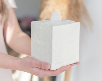 White Linen Tissue Box cover 100% European Washed linen with cotton lining