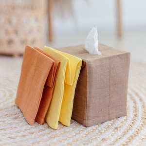 Linen tissue box covers  with cotton lining (Brown, yellow, orange)