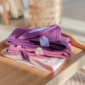 Linen tea towel with colorful loop. Natural Dish Towel. Pastel Kitchen Tea towel. Damask Home Decor. image 1