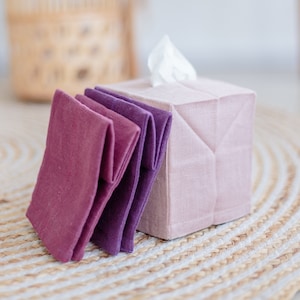 Fundas cuadradas para cajas de pañuelos de lino con forro de algodón (marrón, cereza y rosa)