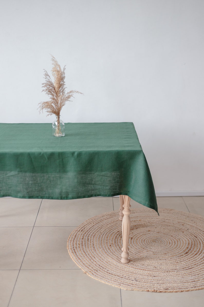 Natürliche Leinen Tischdecke in Smaragdgrün. Quadratische und rechteckige Tischplatte. Tischwäsche nach Maß. Bild 2