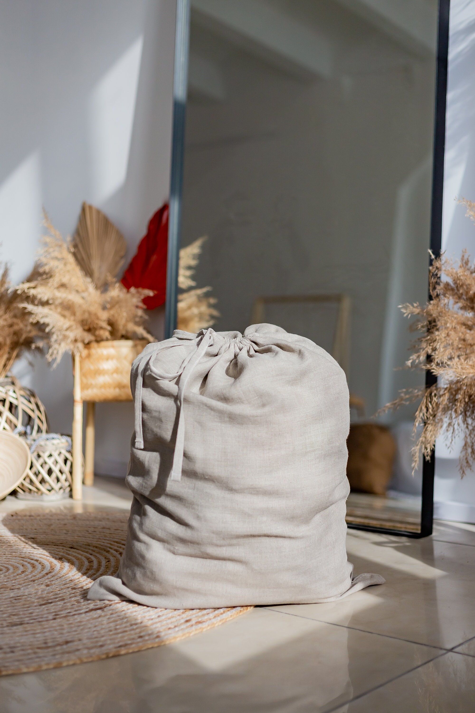 小物 LIBEIRO Pile drawstring bag Natural Linen Laundry Bag With Hanging Tab. - Etsy