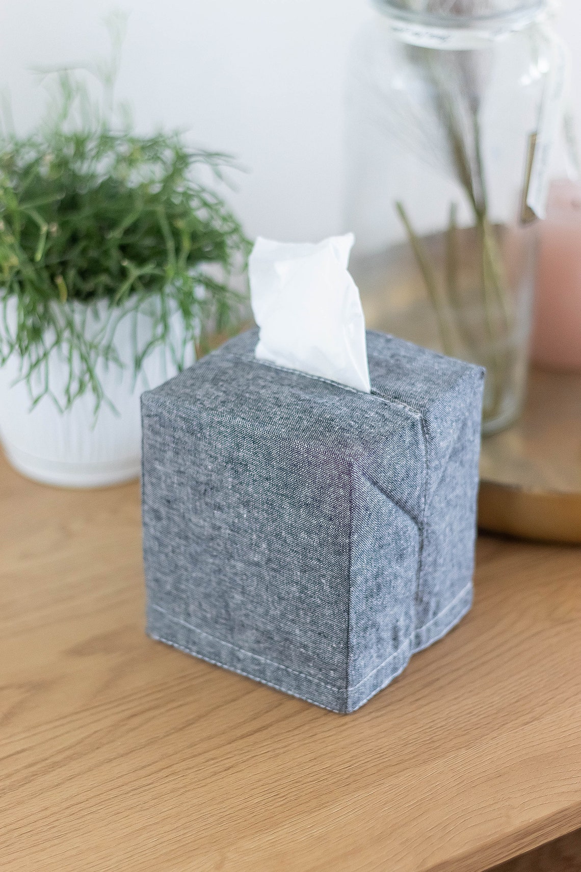 Linen Tissue Box Cover. Home decor. Grey Square Kleenex Tissue Etsy