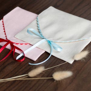 Pink Linen Envelope with Red Trim, Book Wrap & Card Holder with bowtie image 8